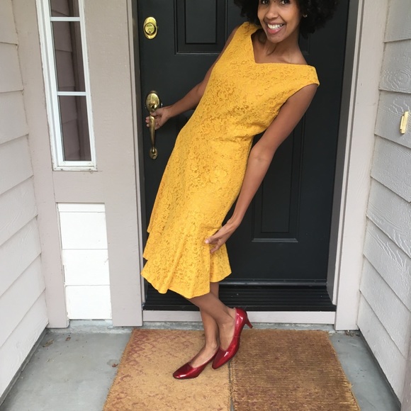 Vintage all over lace dress margigold yellow - Picture 4 of 8